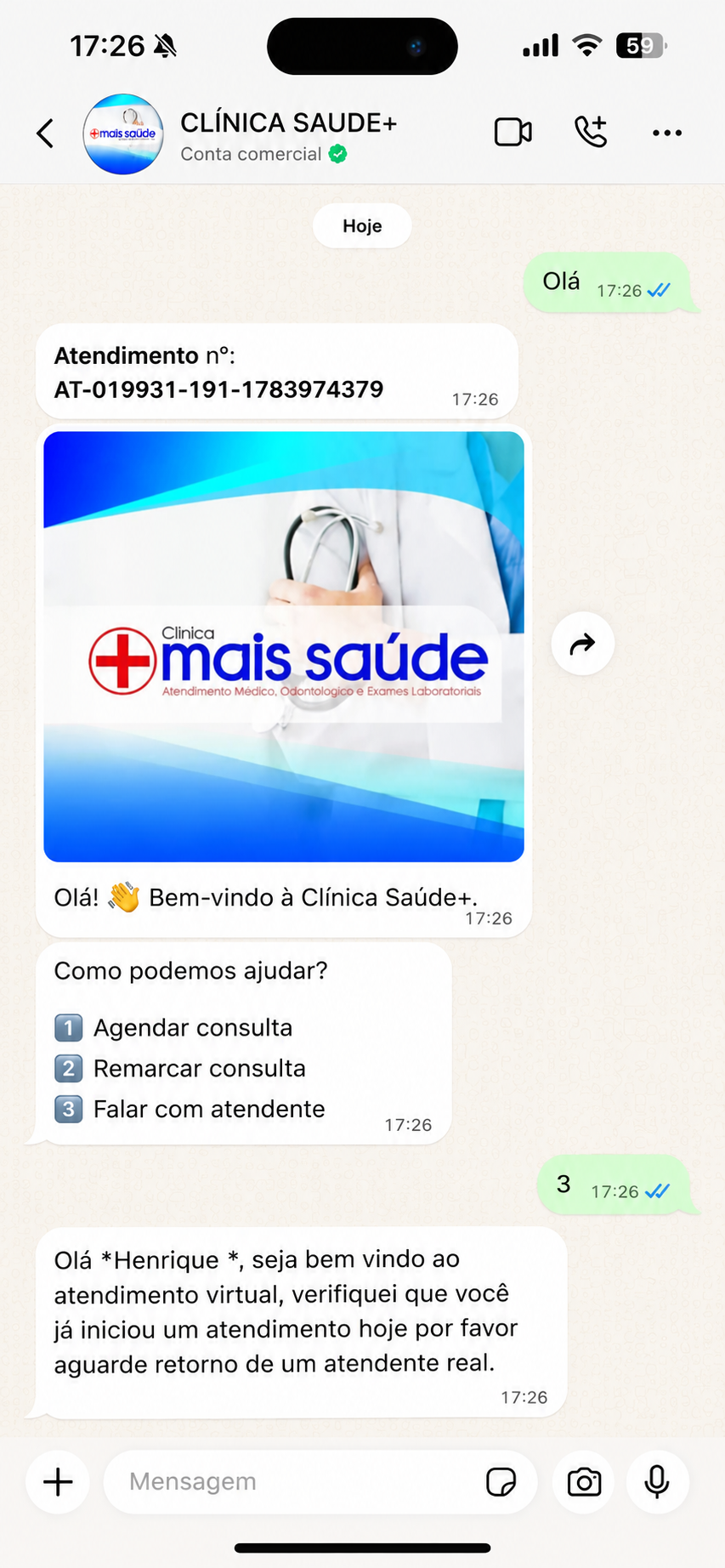 Demonstração do atendimento da clínica